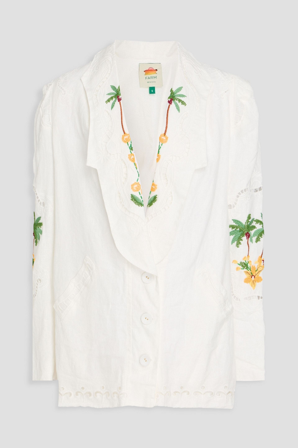 Farm Rio Embellished Linen Blazer In White