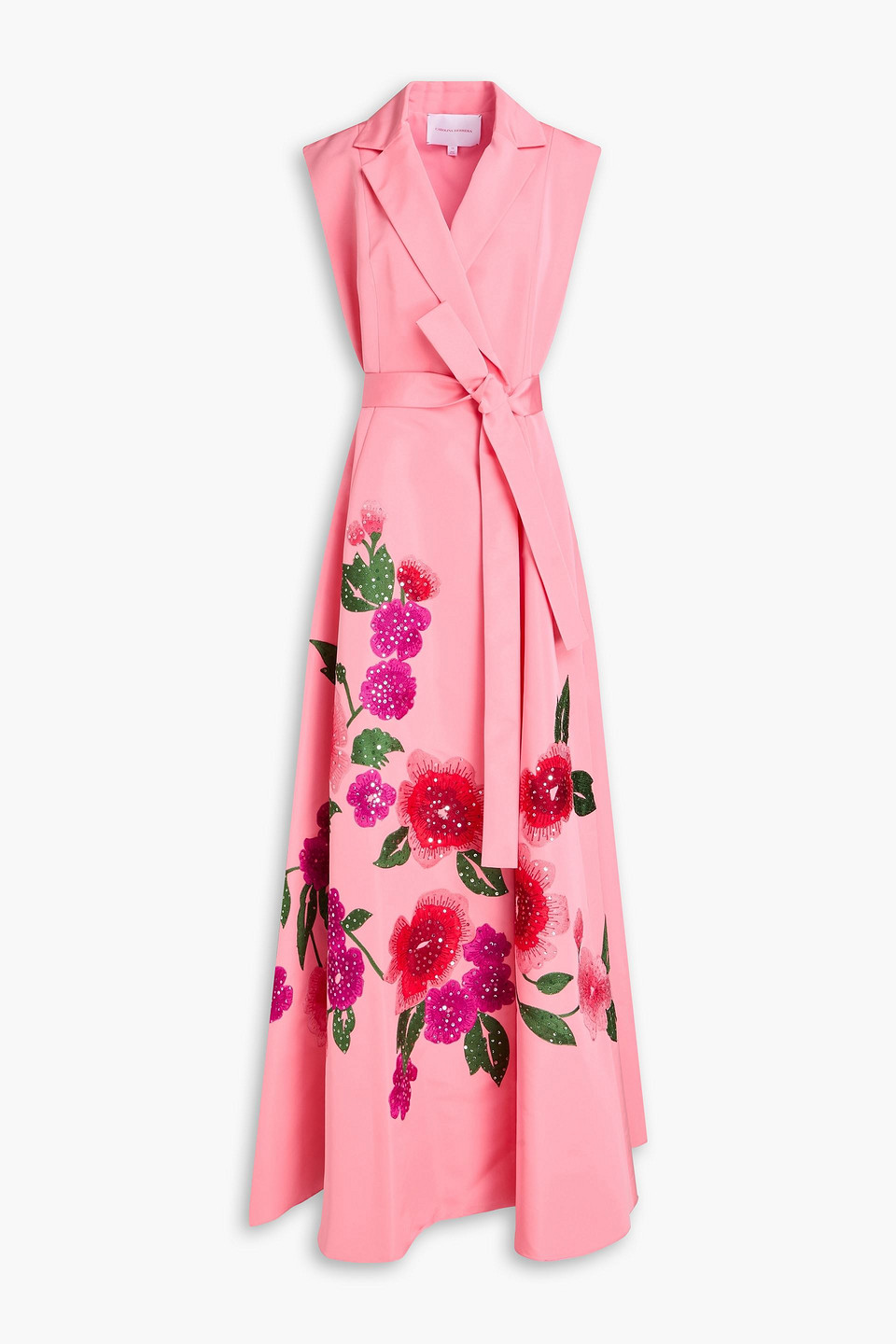 Carolina Herrera Embellished Silk-faille Wrap Gown In Pink