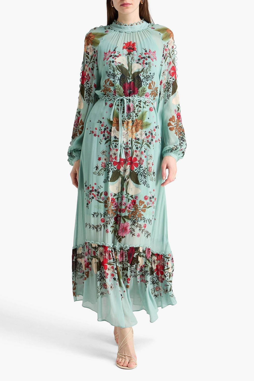 farm rio tiered floral maxi dress FARM RIO Tiered floral-print crepe de chine maxi dress