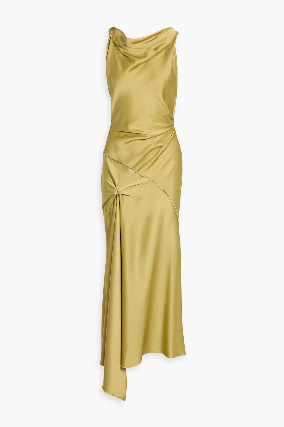 Victoria Beckham Draped Satin-crepe Maxi Dress In Gold