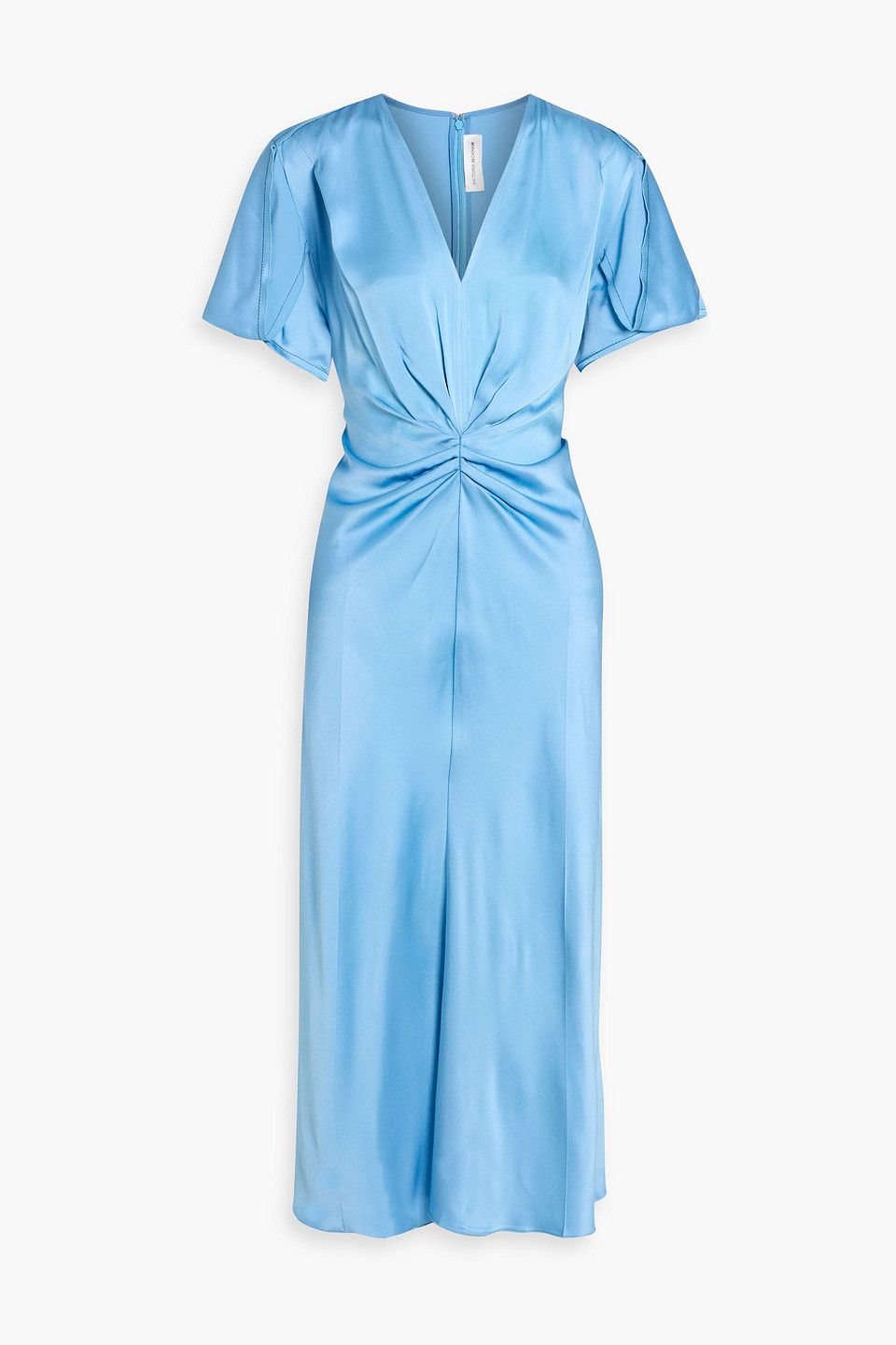 Victoria Beckham Gathered Satin-crepe Midi Dress In Blue