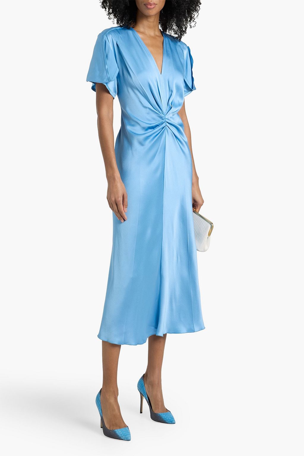 VICTORIA BECKHAM Gathered satin-crepe midi dress | THE OUTNET VICTORIA BECKHAM Gathered satin-crepe midi dress | THE OUTNET