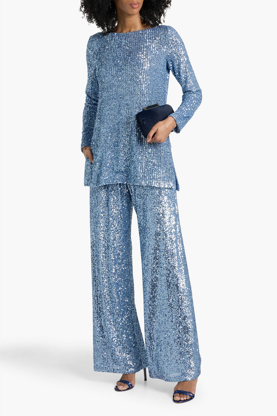  Naeem Khan - Sequined Stretch-tulle Top - Blue - S 