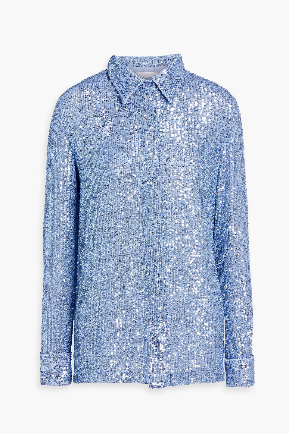 Naeem Khan Sequined Stretch-tulle Shirt In Blue
