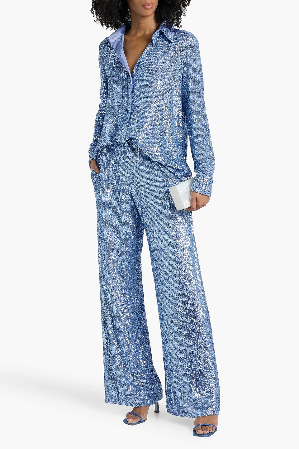  Naeem Khan - Sequined Stretch-tulle Shirt - Blue - Us 6 