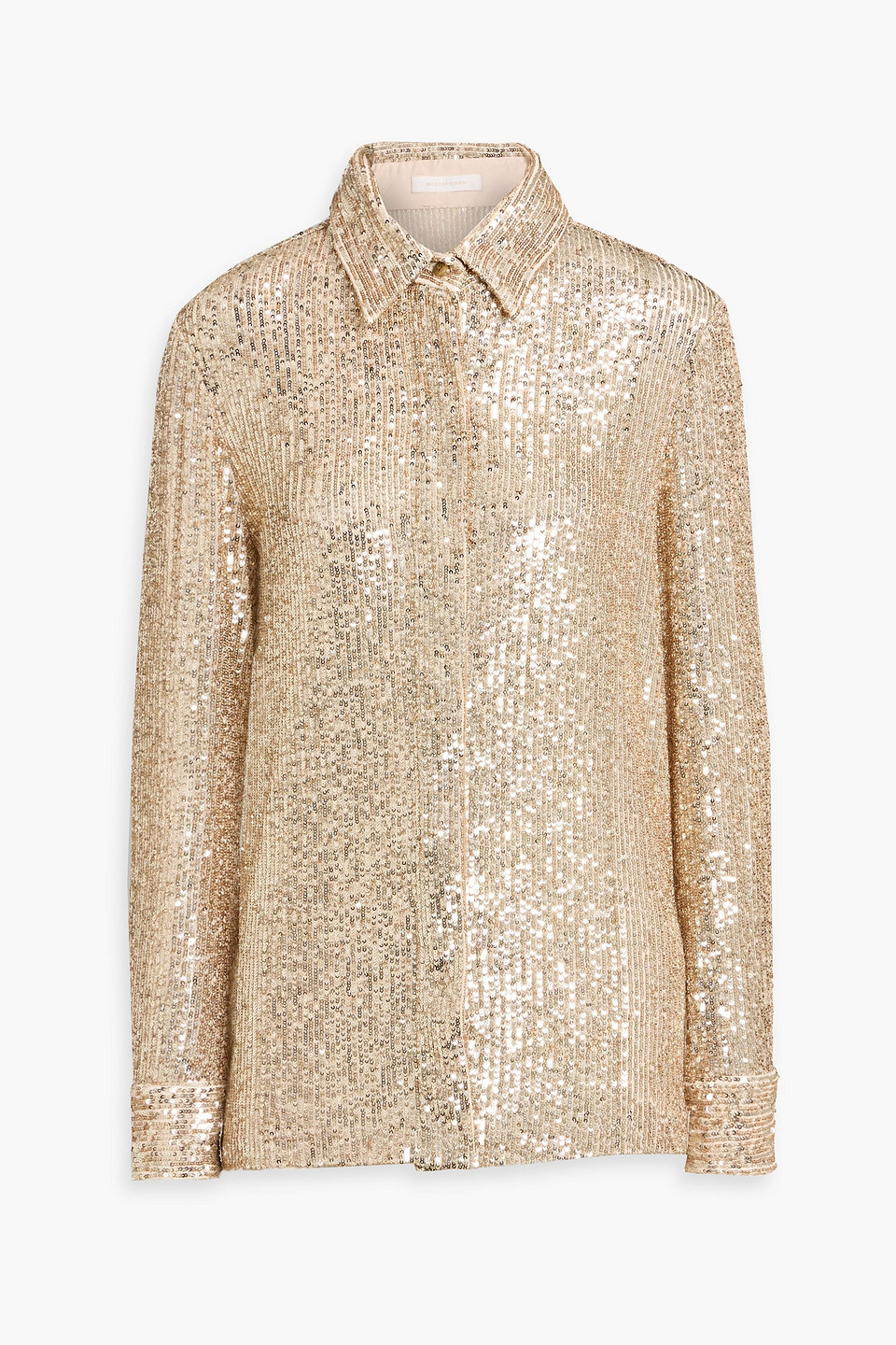 Naeem Khan Sequined Stretch-tulle Shirt In Brown