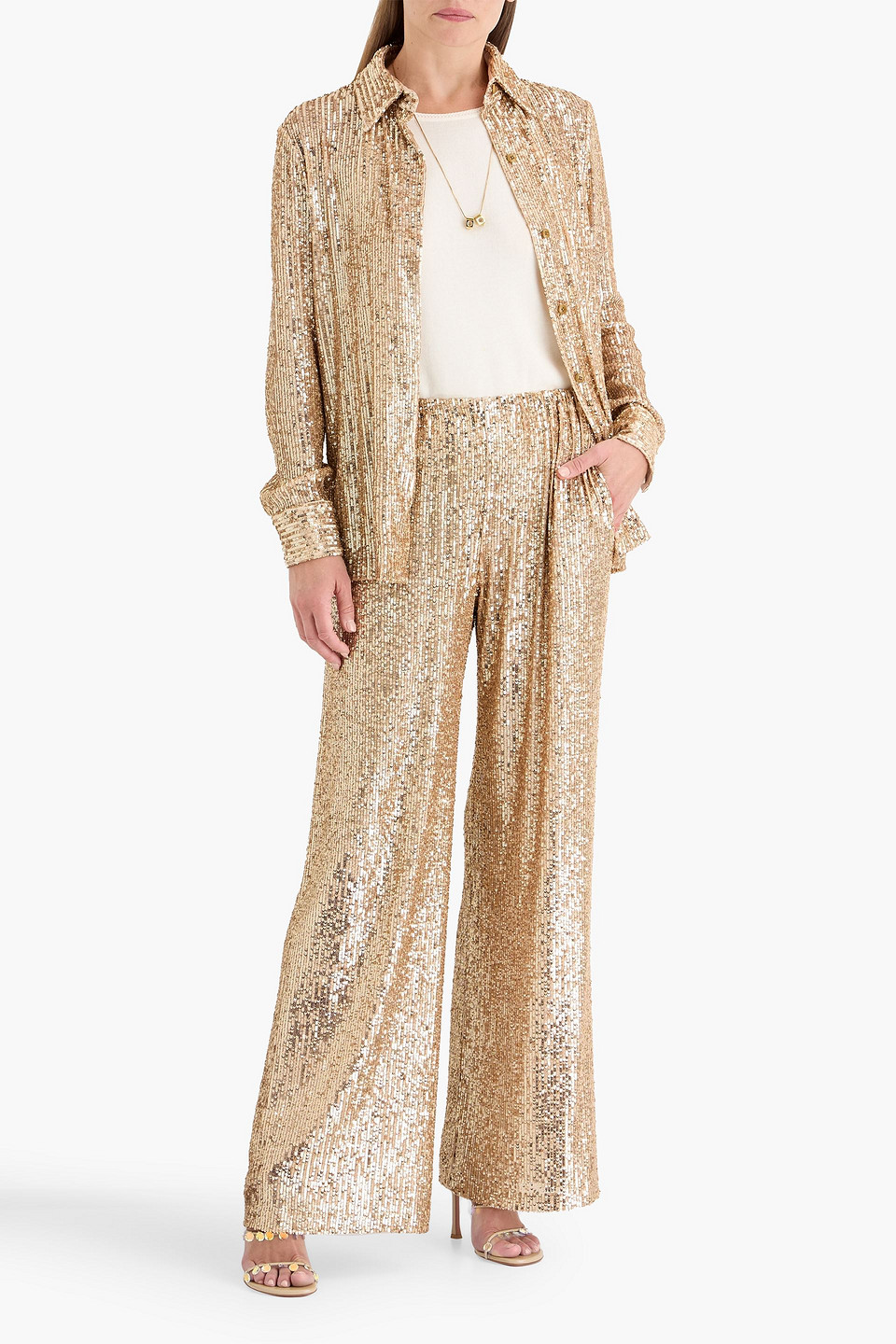  Naeem Khan - Sequined Stretch-tulle Shirt - Metallic - Us 6 
