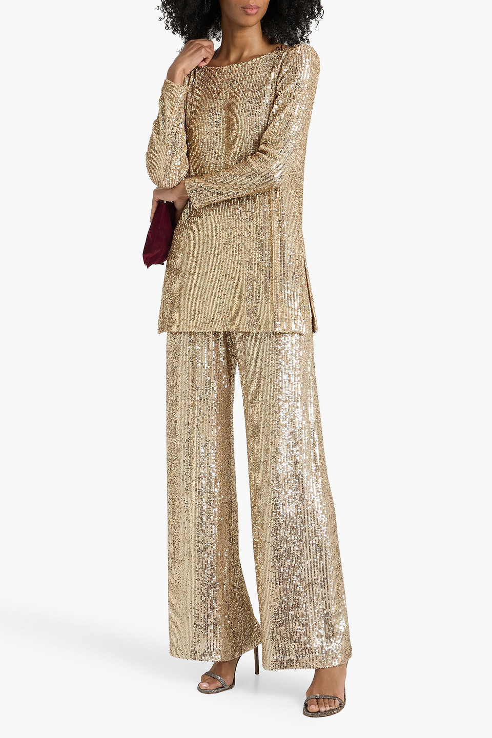  Naeem Khan - Sequined Stretch-tulle Top - Metallic - S 