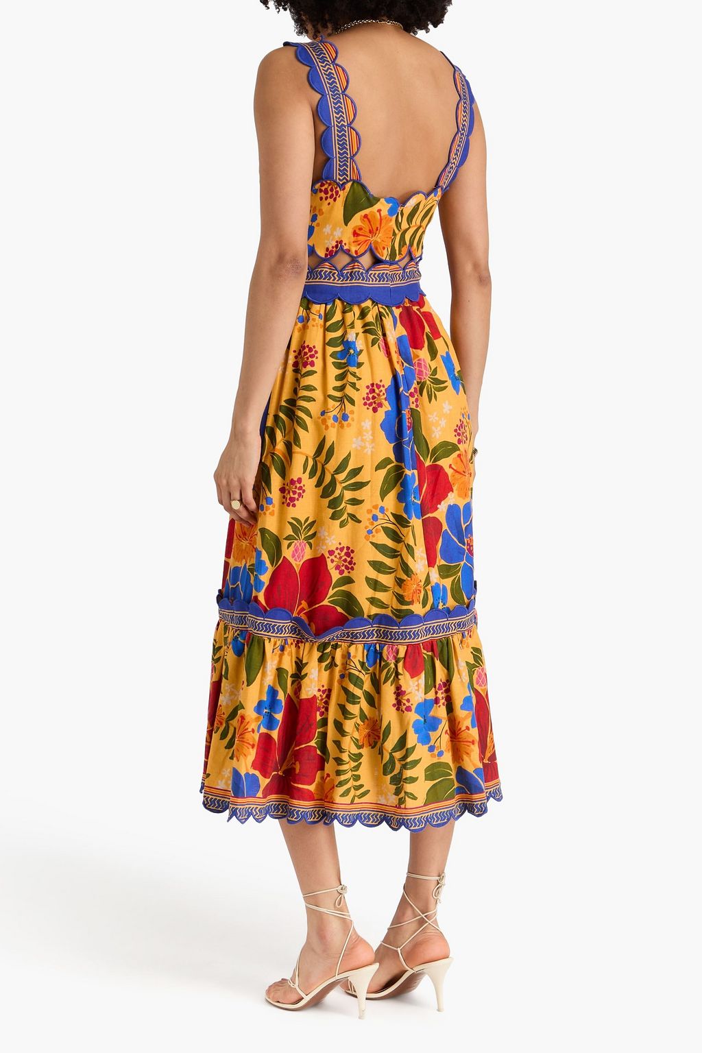 sachin and babi light blue dress FARM RIO Cutout floral-print linen-blend midi dress