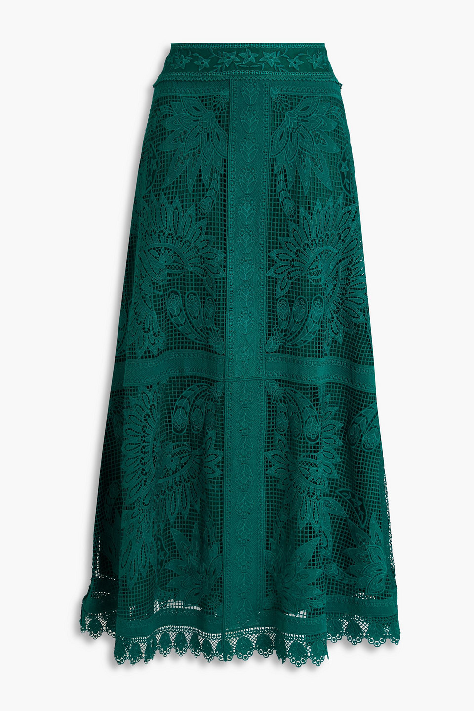 Farm Rio Guipure Lace Midi Skirt In Green