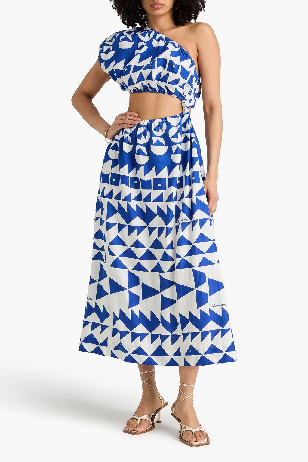 farm rio one shoulder printed midi dress FARM RIO Embellished gathered one-shoulder printed woven midi dress