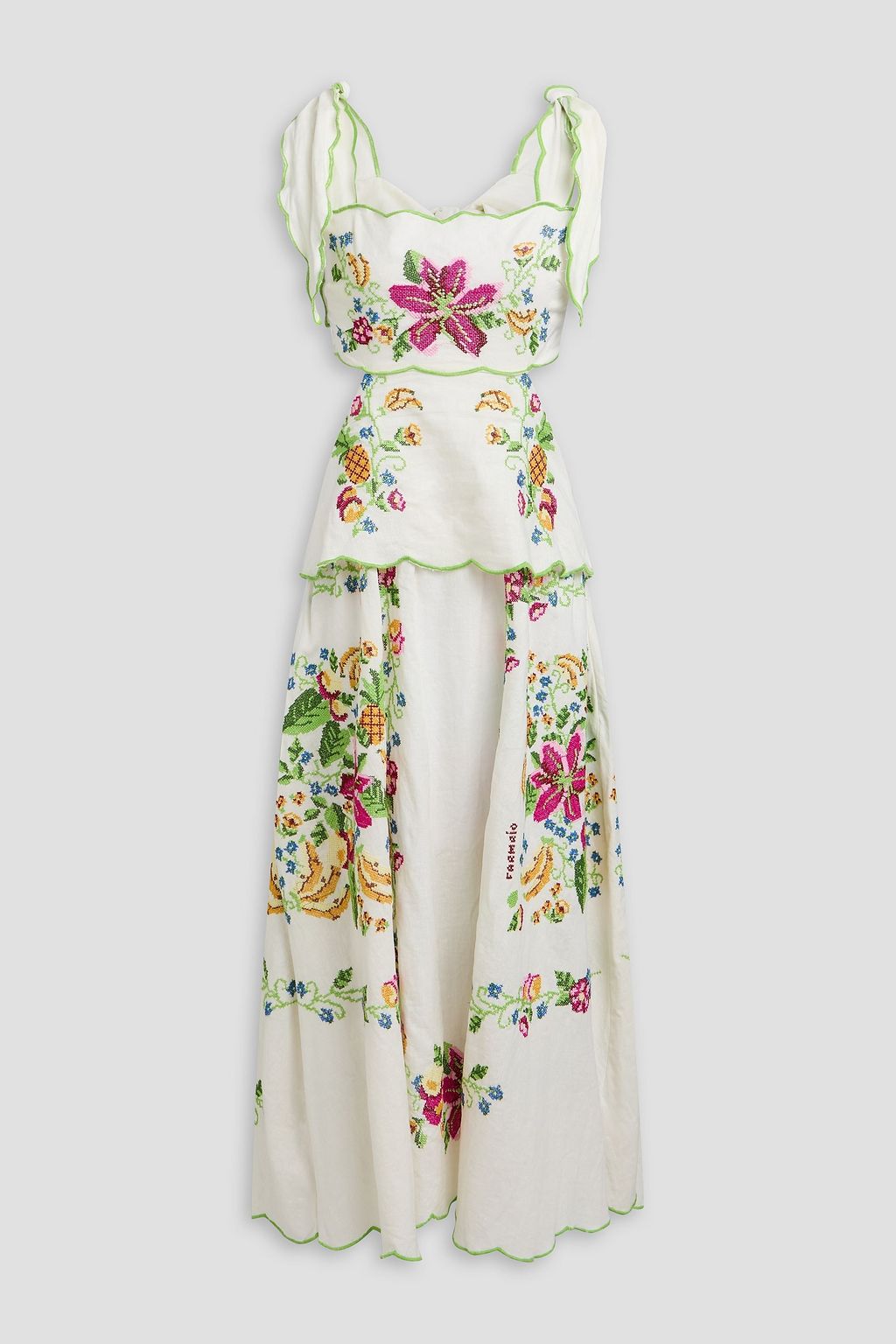 FARM RIO Cutout embroidered linen-blend midi dress | THE OUTNET FARM RIO Cutout embroidered linen-blend midi dress | THE OUTNET