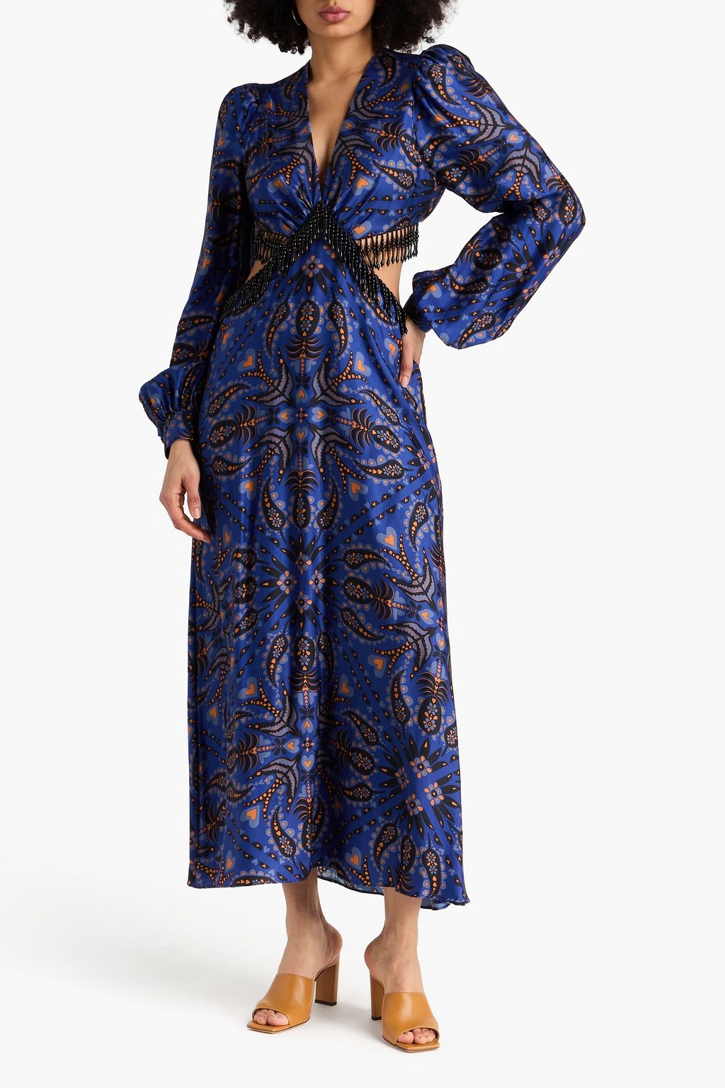 knee length dresses for ladies Red Artisanal Cut-Out Embroidered Euroflax  Premium Linen Maxi Dress main image 0