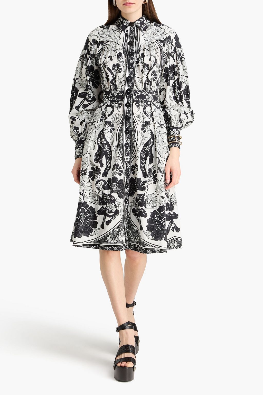 farm rio printed shirt dress FARM RIO Layered floral-print cotton-poplin shirt dress