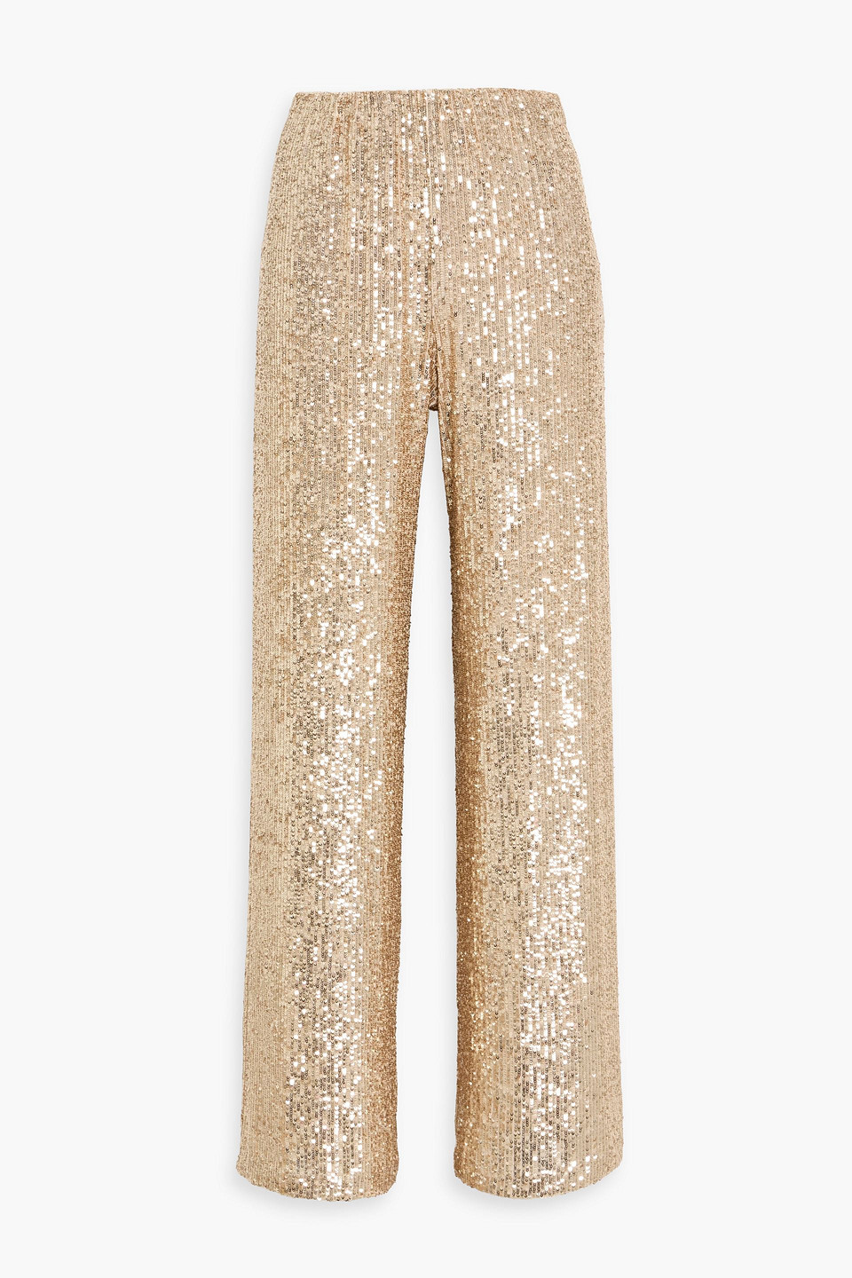 Naeem Khan Sequined Stretch-mesh Wide-leg Pants In Gold