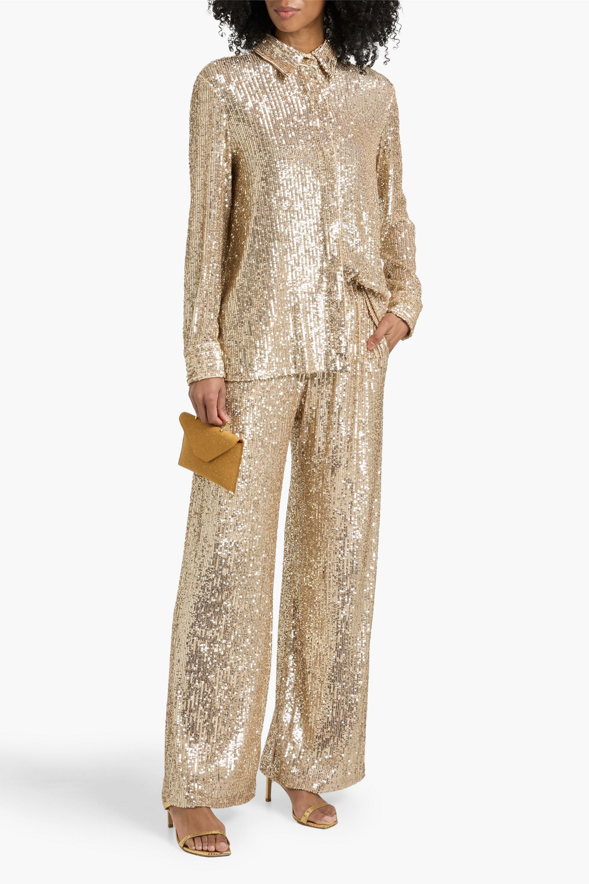 Naeem Khan Sequined stretch-tulle wide-leg pants