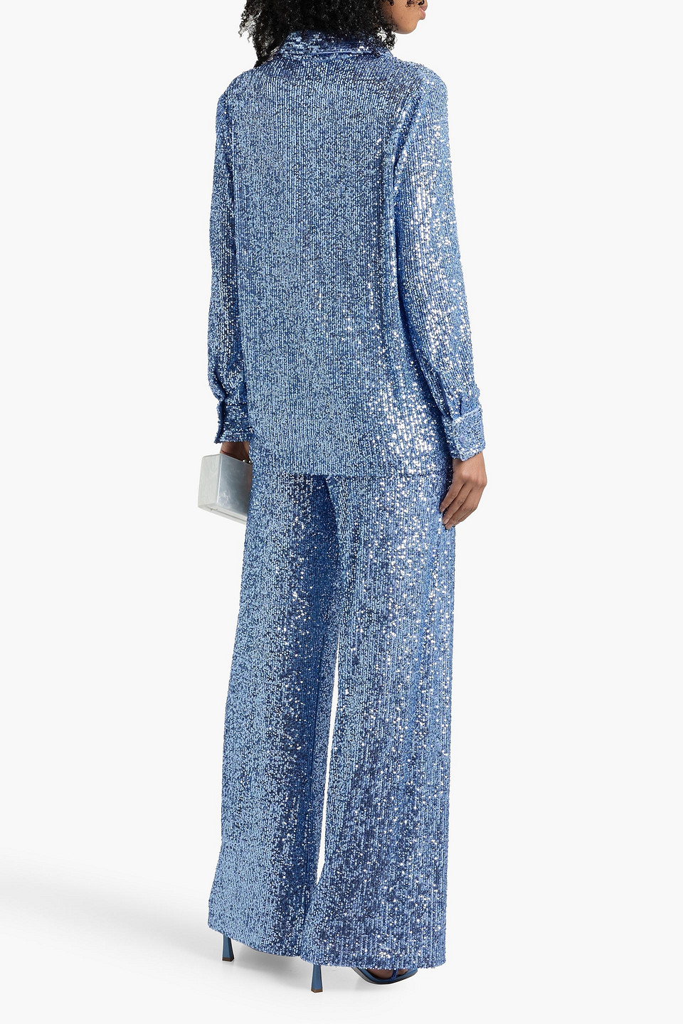 Naeem Khan - Sequined Stretch-tulle Wide-leg Pants - Blue - S 