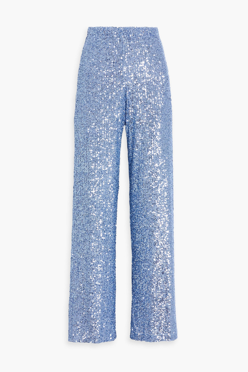 Naeem Khan Sequined Stretch-mesh Wide-leg Pants In Blue