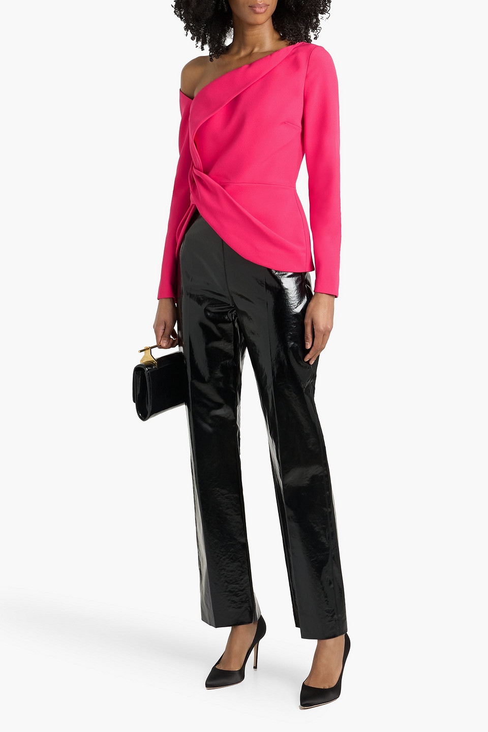  Safiyaa - Oberteil „bellene“ Aus Stretch-crêpe Mit Asymmetrischer Schulterpartie Und Drapierung - Pink - Fr 36 