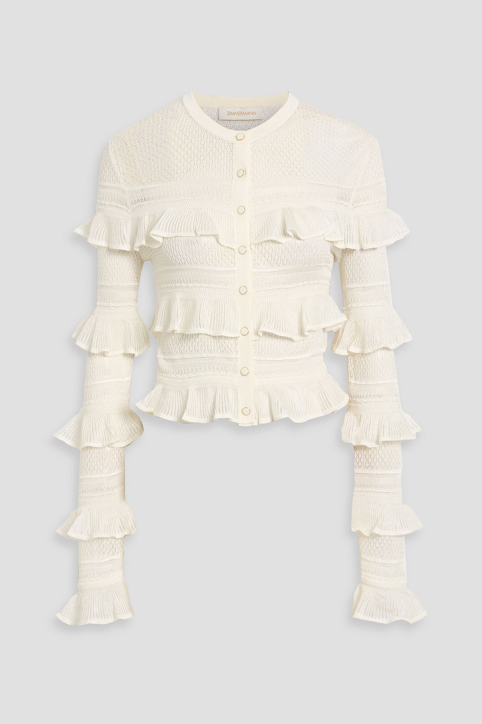 zimmermann - ruffled crochet-knit cardigan - white - 4