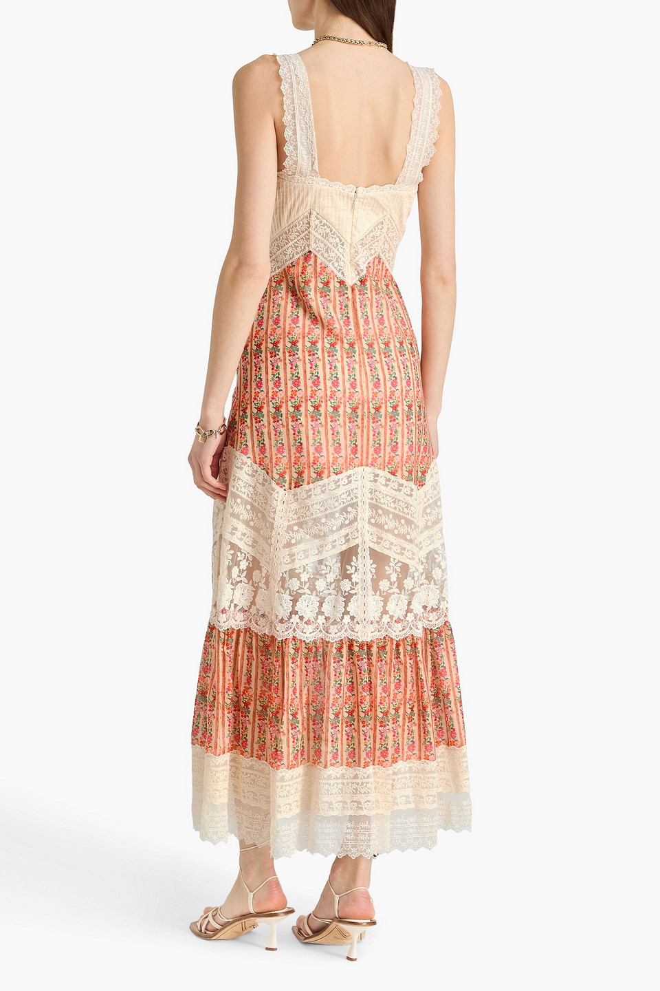  Saloni - Maxikleid „phoebe“ Aus Einer Baumwoll-seidenmischung Mit Floralem Print Und Spitzeneinsätzen - Weiß - Uk 8 