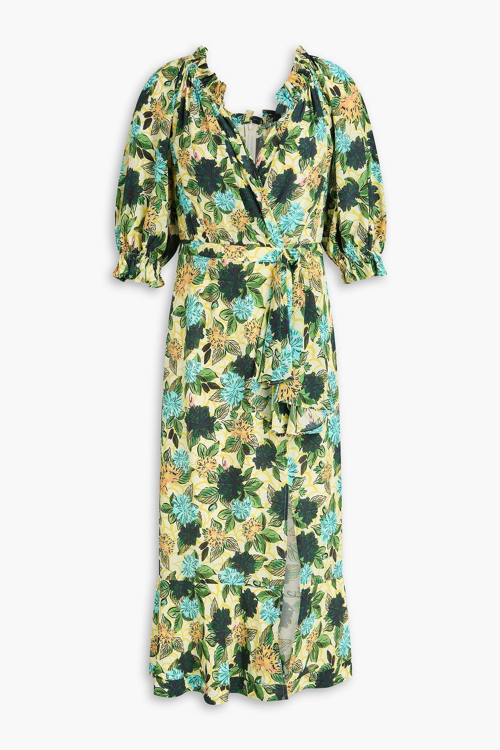SALONI Olivia wrap-effect floral-print silk crepe de chine midi dress | THE  OUTNET
