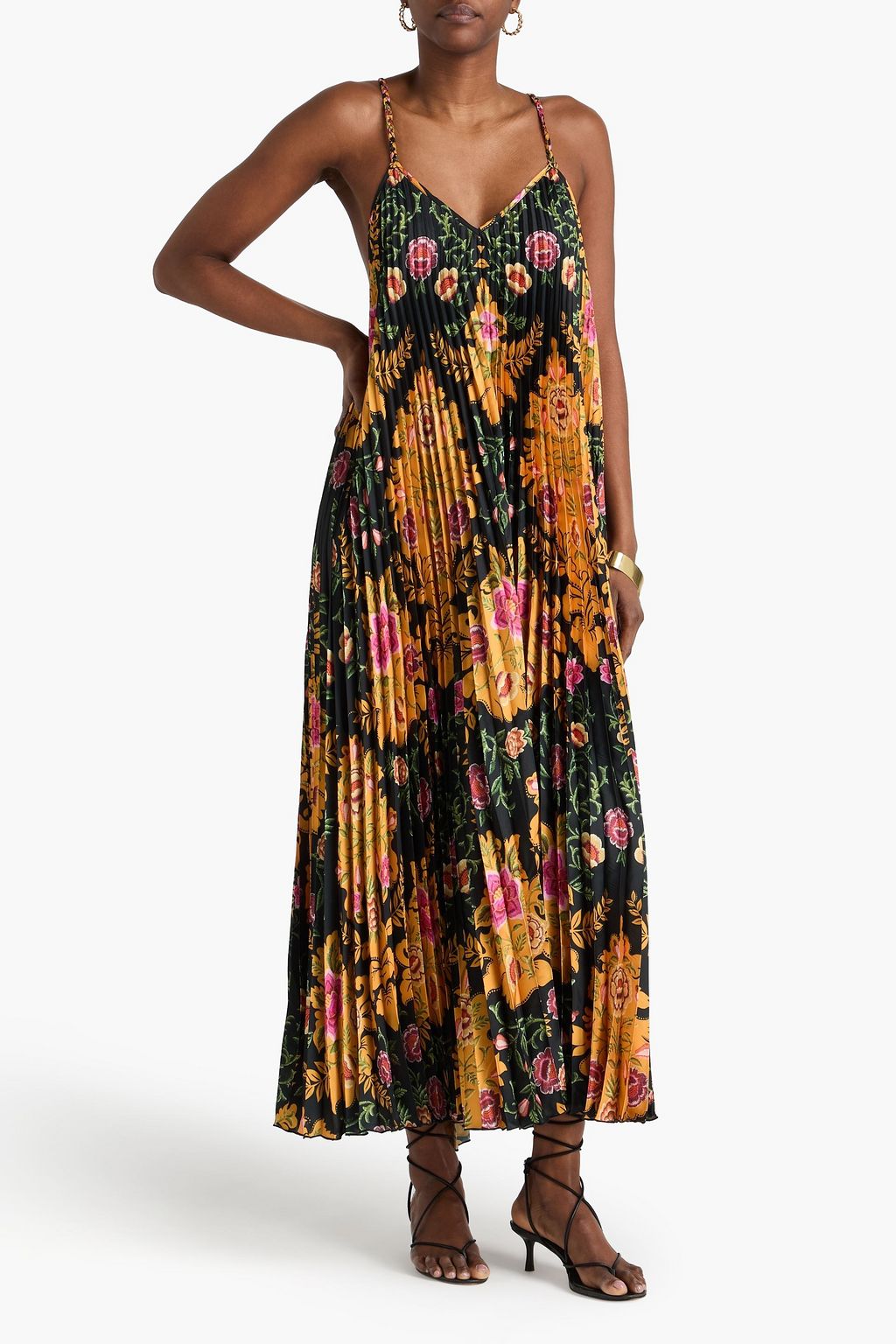 farm rio floral satin slip dress Floral-print satin maxi slip dress - storm blue