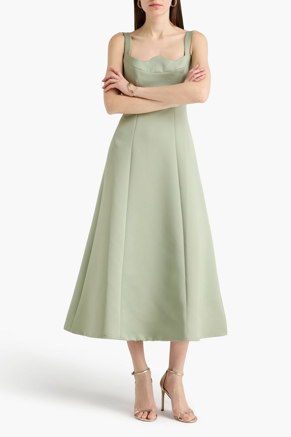  Leo Lin - Midikleid „odette“ Aus Satin - Grün - Uk 6 