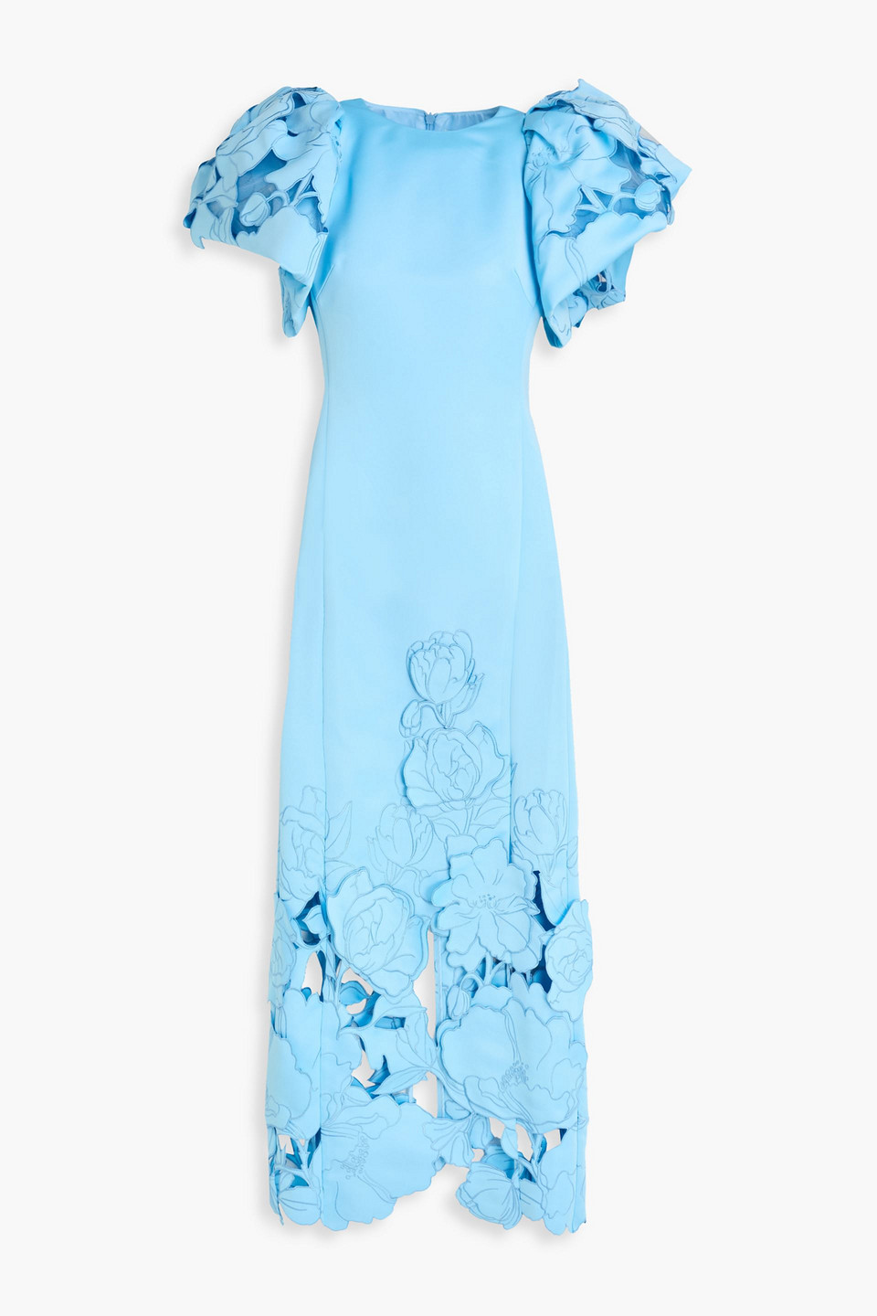 leo lin - lucinda floral-appliquéd satin maxi dress - blue - uk/au 8