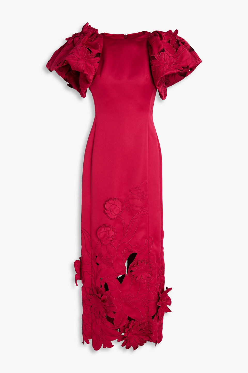 leo lin - lucinda floral-appliquéd satin maxi dress - red - uk 6