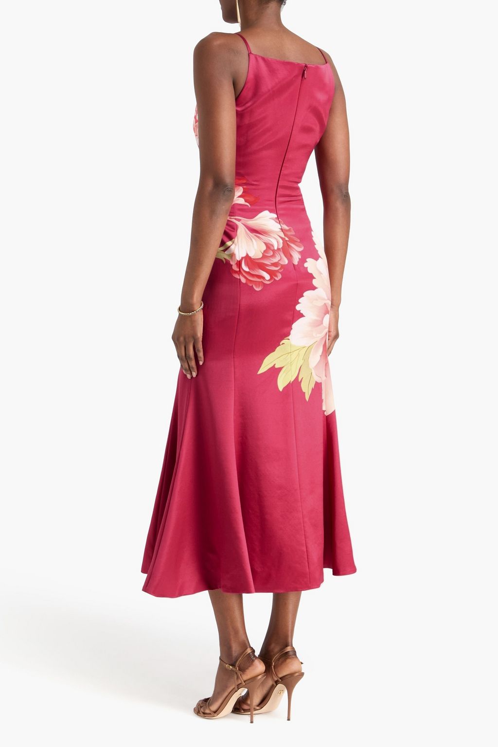 LEO LIN Regina fluted floral-print wool and silk-blend midi dress | THE  OUTNET