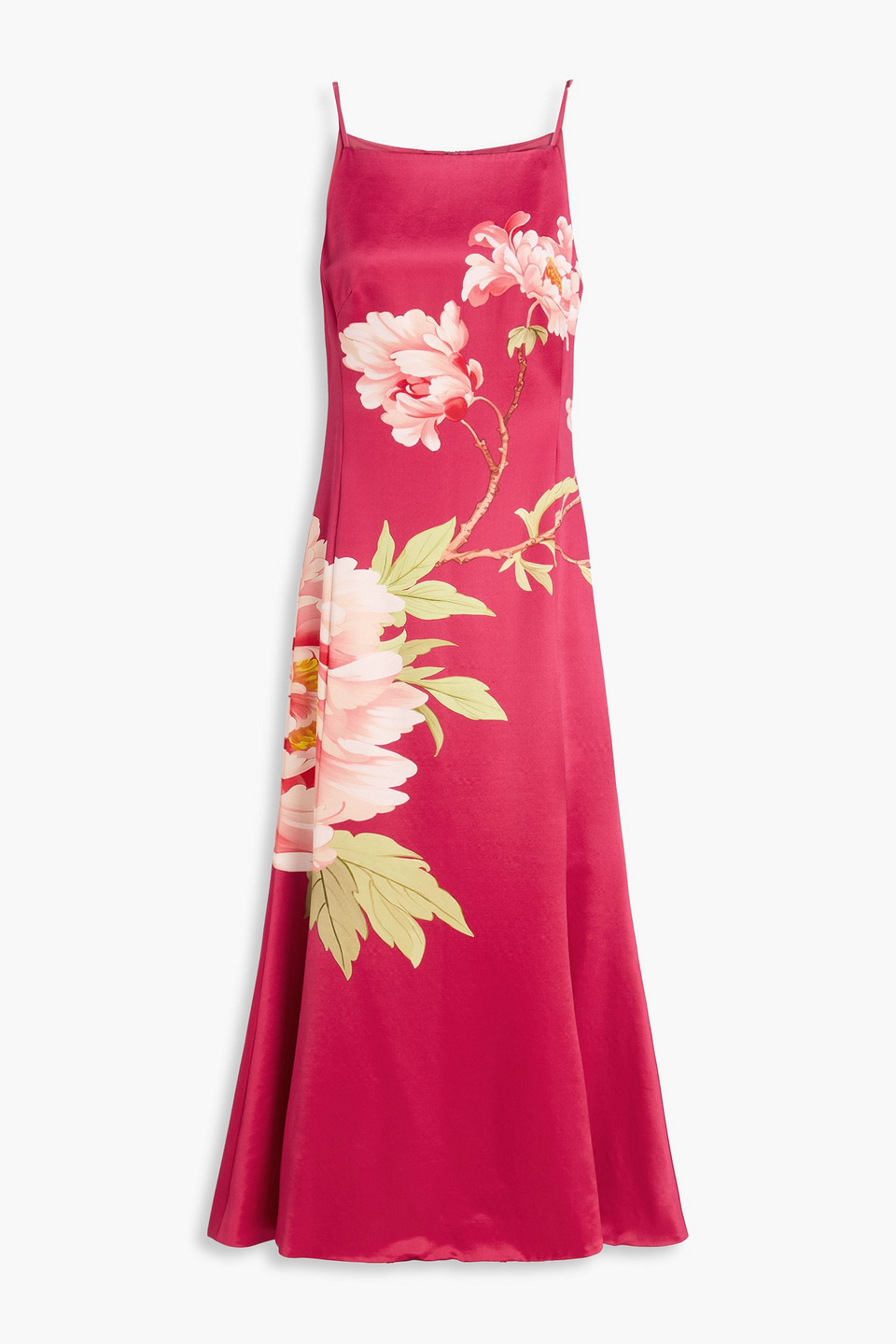 leo lin - regina fluted floral-print wool and silk-blend midi dress - red - uk 8