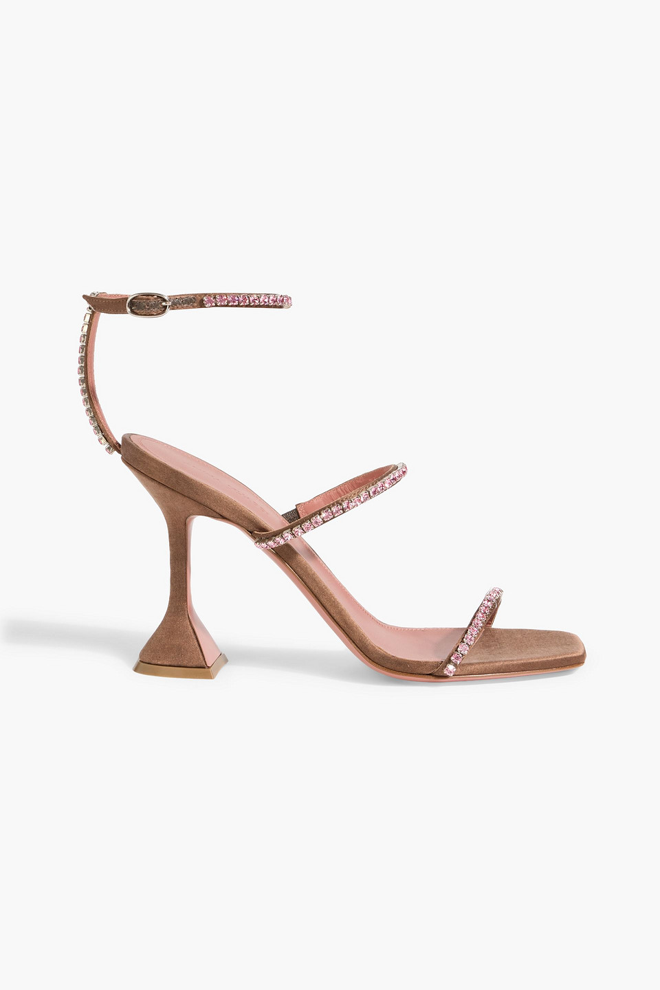 Amina Muaddi Gilda 95 Crystal-embellished Satin Sandals In Brown
