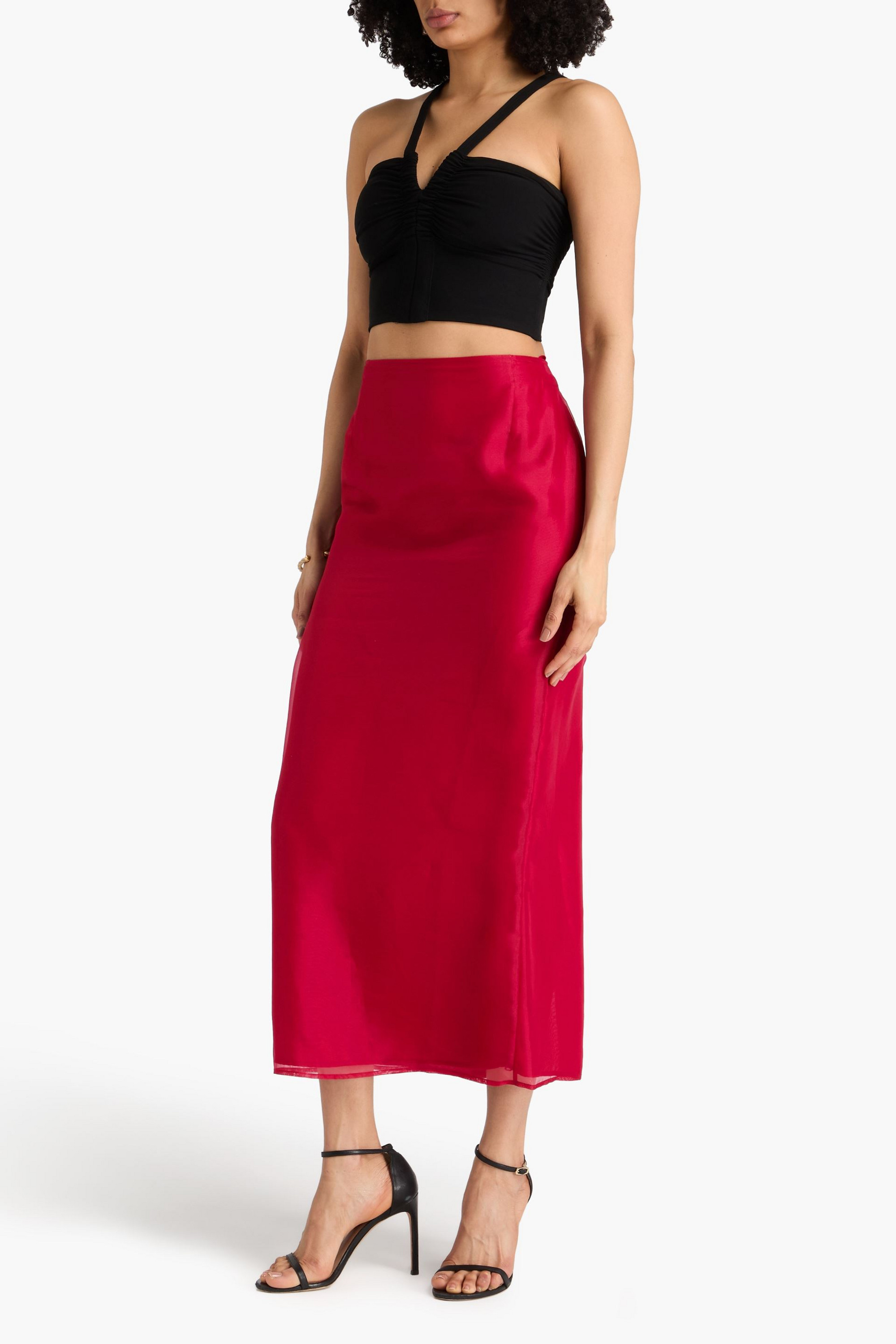 LEO LIN Jing silk-organza midi skirt
