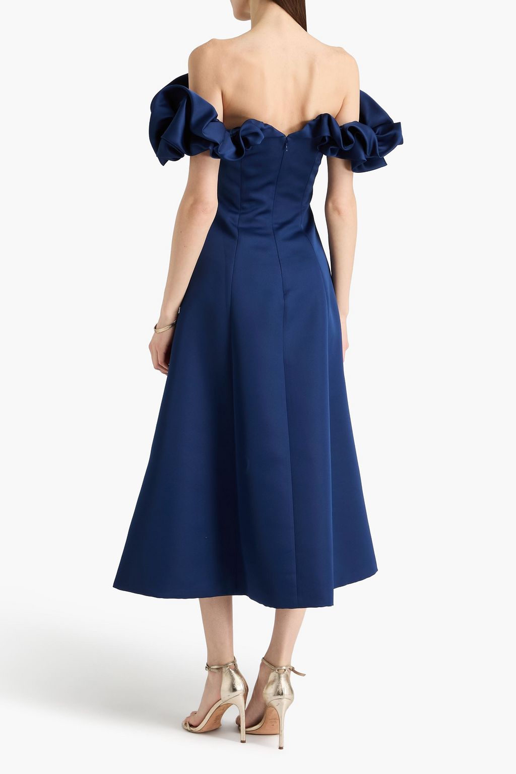 Leo Lin Annie off-the-shoulder satin midi dress - Women - Navy Dresses - UK 10 Leo Lin Annie off-the-shoulder satin midi dress - Women - Navy Dresses - UK 10