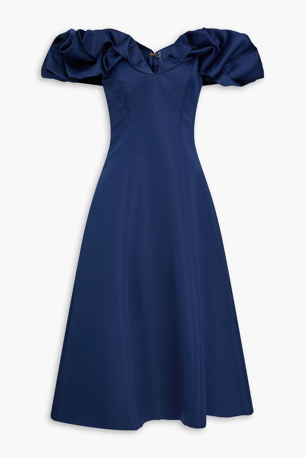 Leo Lin Annie off-the-shoulder satin midi dress - Women - Navy Dresses - UK 10 Leo Lin Annie off-the-shoulder satin midi dress - Women - Navy Dresses - UK 10