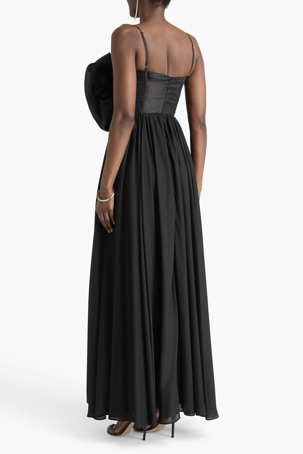 leo lin bloom silk chiffon dress Bloom Rose floral-appliquéd organza maxi dress - black
