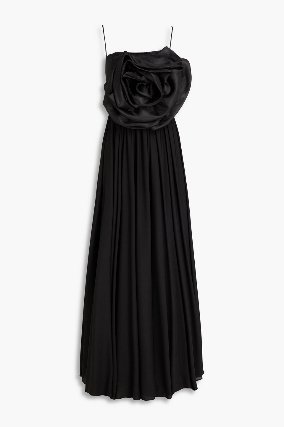 leo lin - bloom rose floral-appliquéd organza maxi dress - black - uk 6