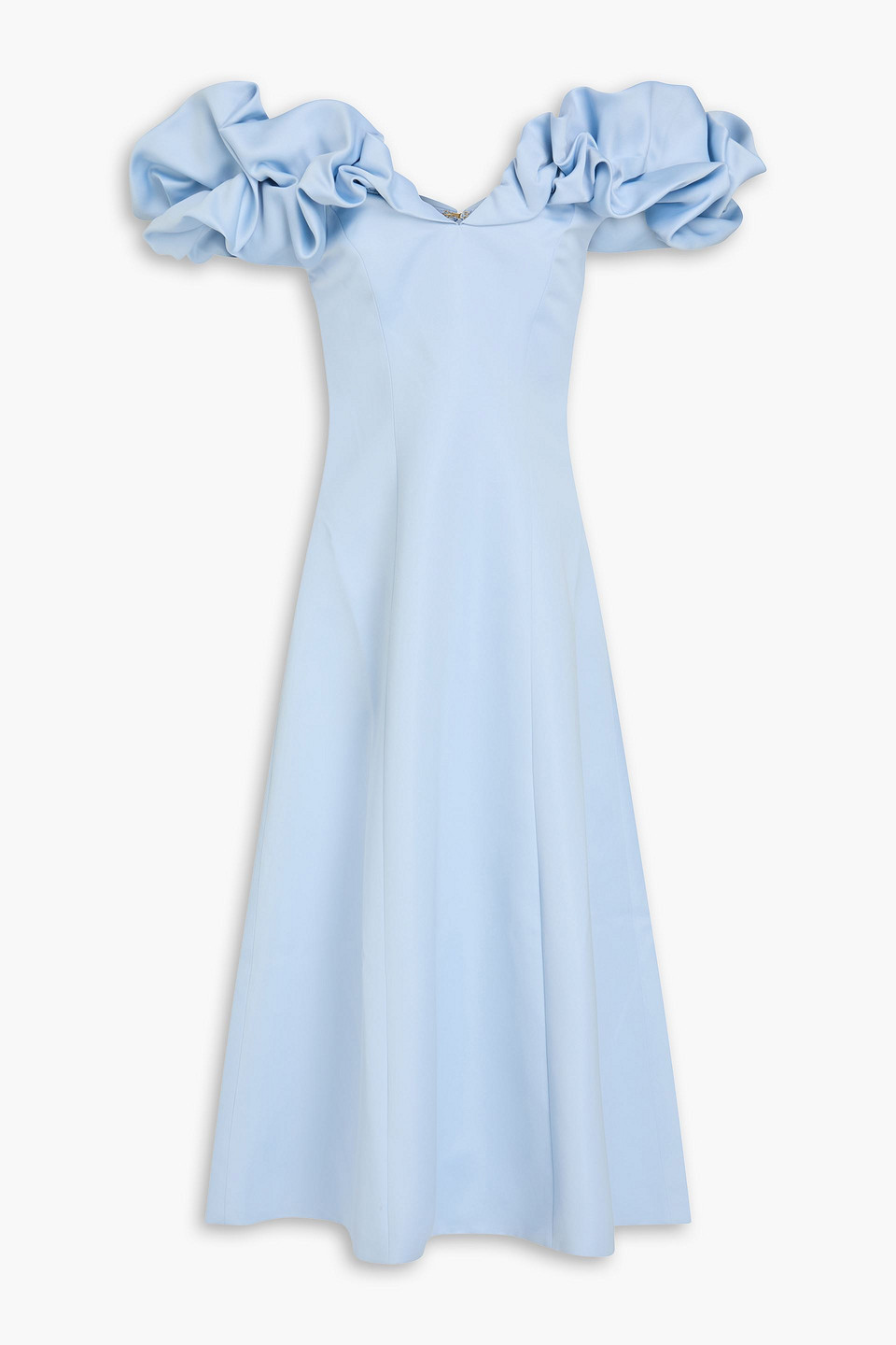 Leo Lin Annie Off-the-shoulder Satin Midi Dress In Blue