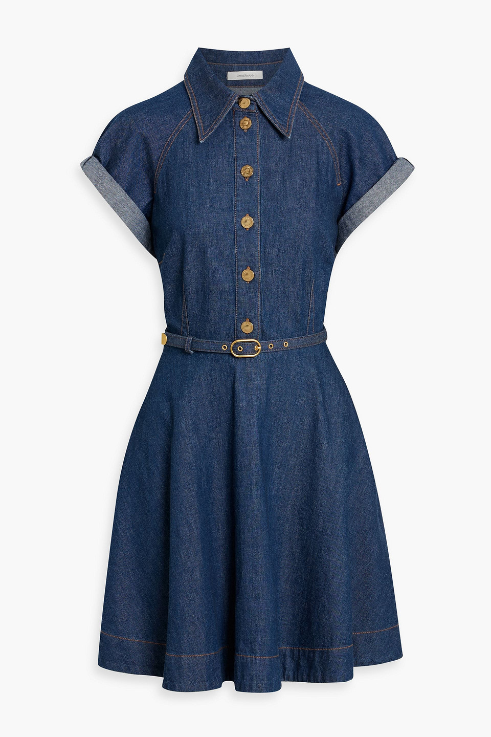 zimmermann - belted denim mini shirt dress - blue - 3