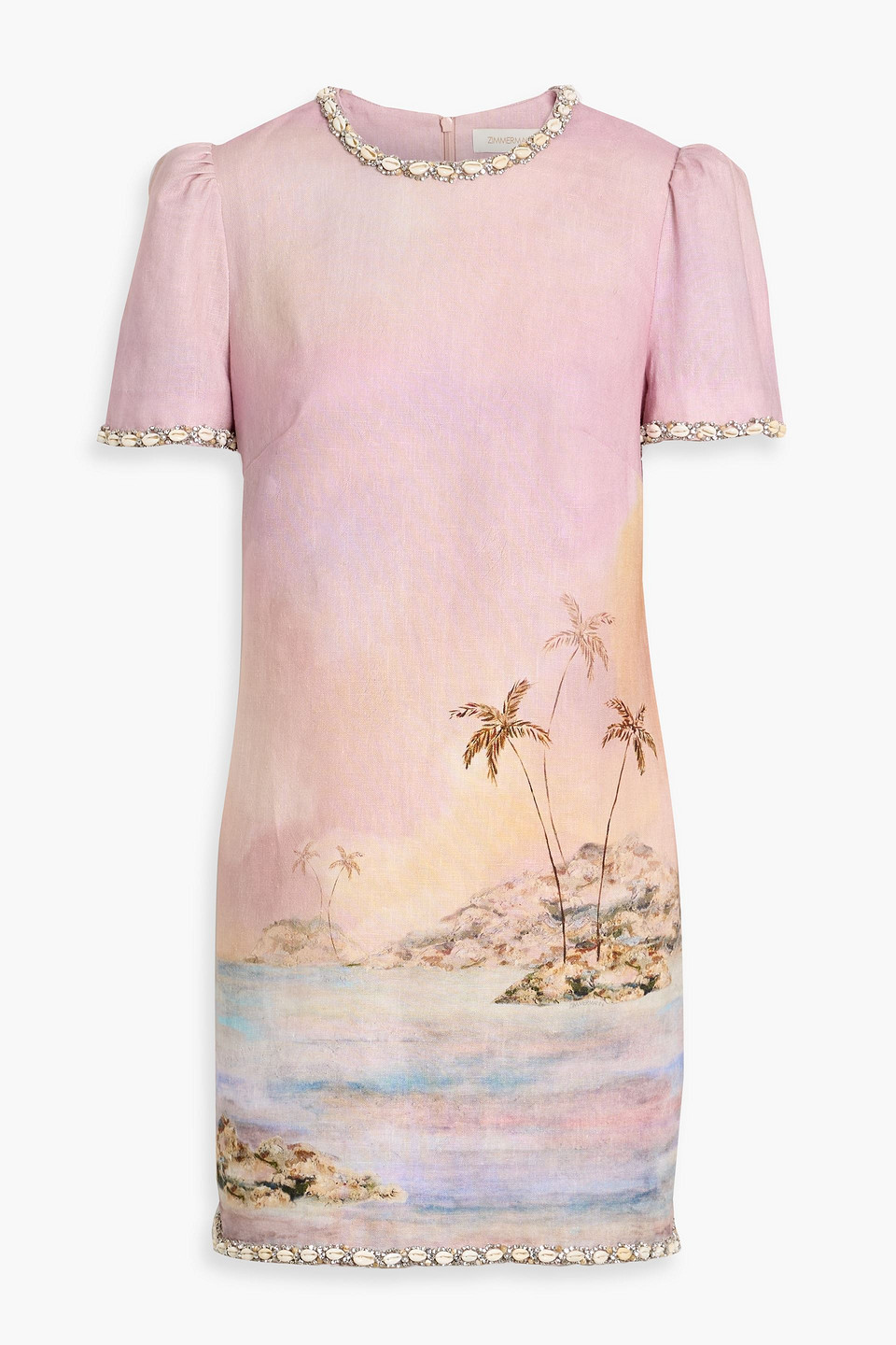Zimmermann Embellished Printed Linen Mini Dress In Pink