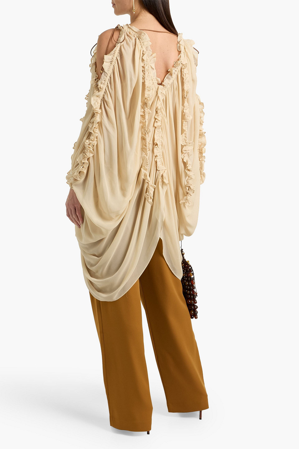  Zimmermann - Cold-shoulder Ruffled Draped Chiffon Blouse - Neutral - 00 
