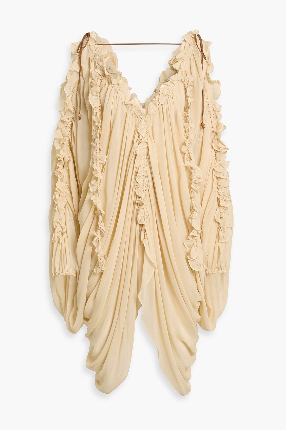 zimmermann - cold-shoulder ruffled draped chiffon blouse - neutral - 2