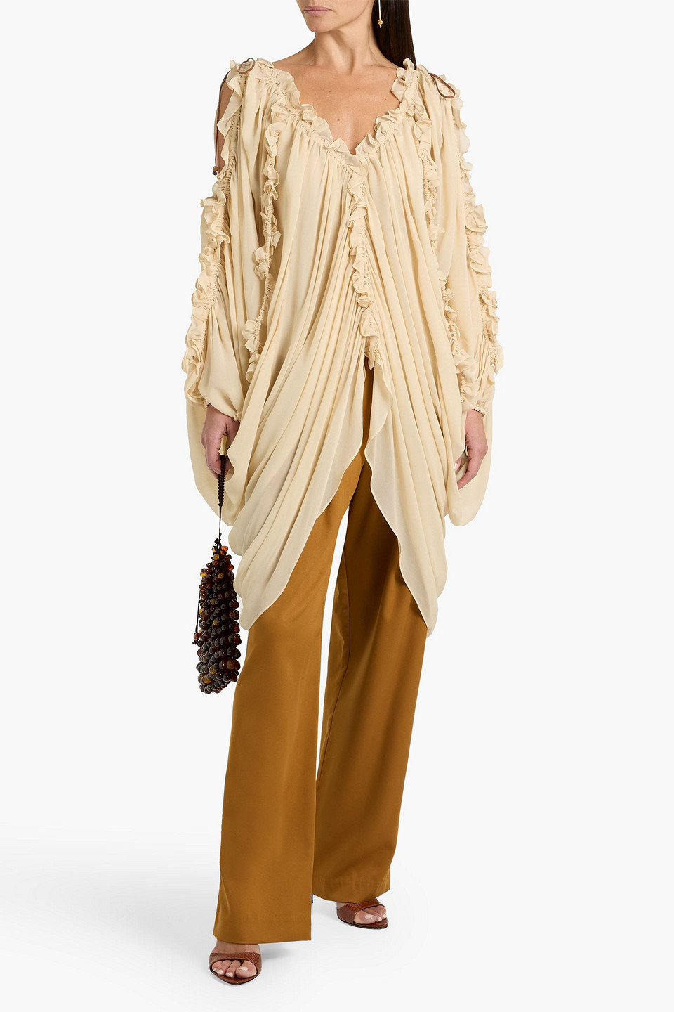  Zimmermann - Cold-shoulder Ruffled Draped Chiffon Blouse - Neutral - 00 