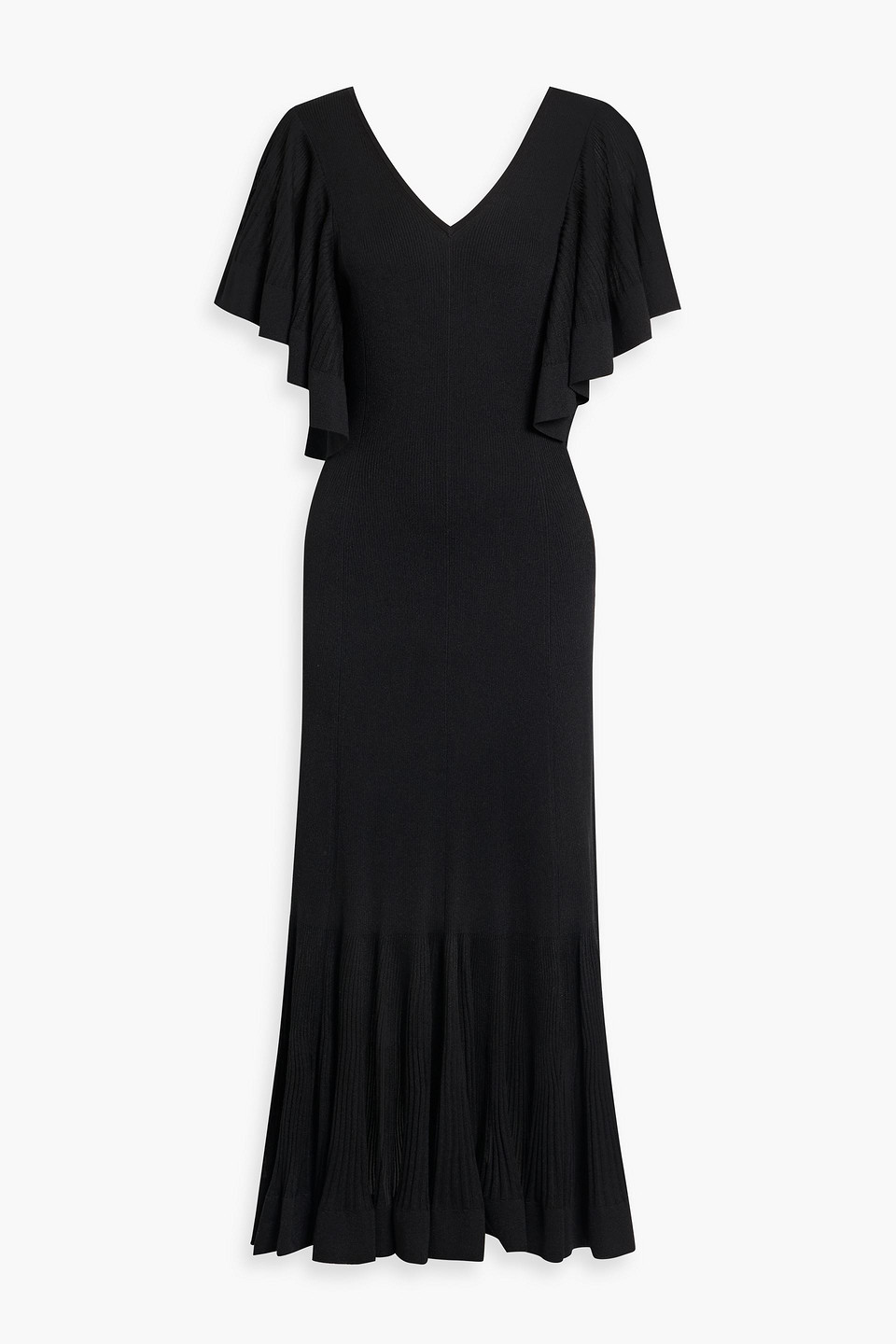 zimmermann - ruffled ribbed-knit maxi dress - black - 00
