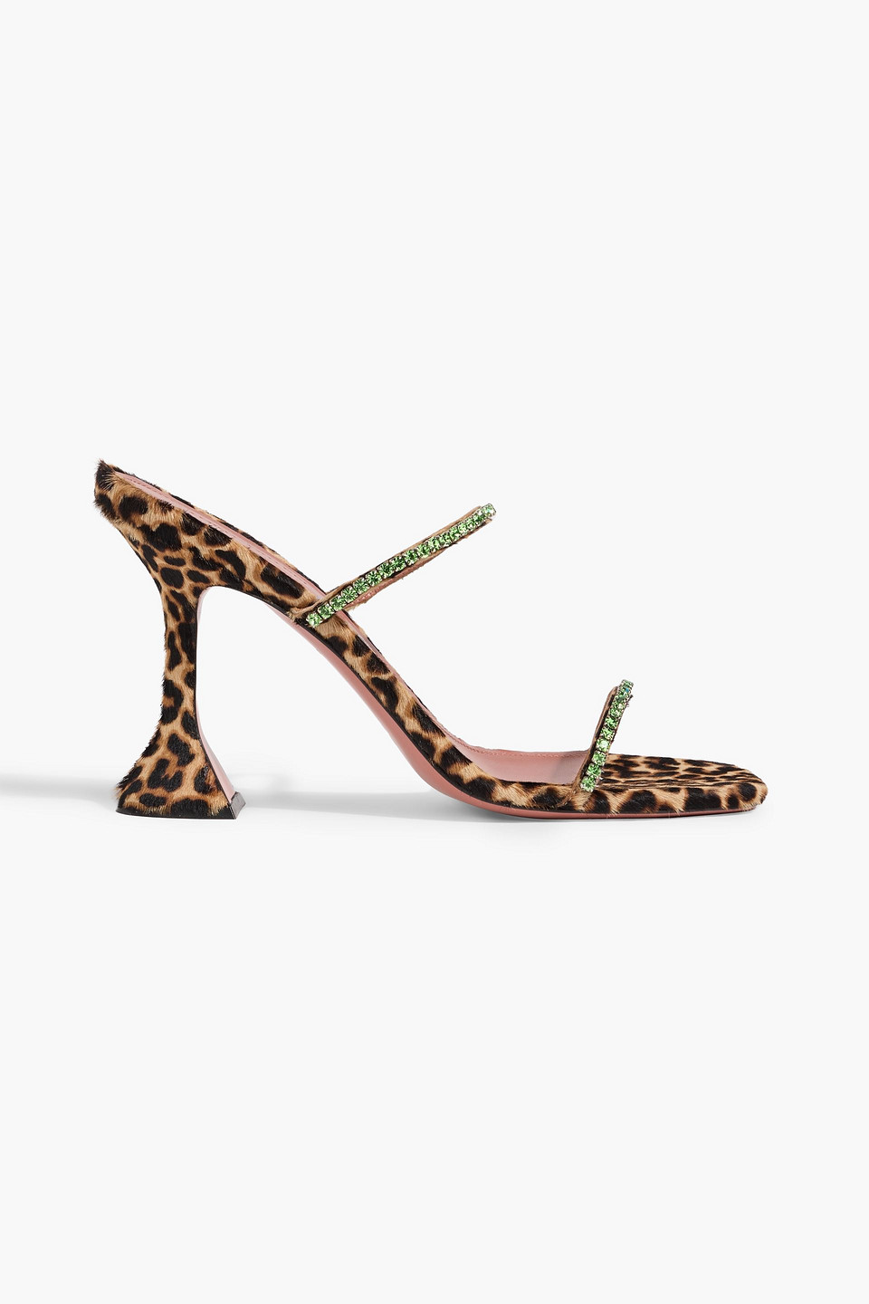 Amina Muaddi Gilda 95 Crystal-embellished Leopard-print Calf Hair Mules In Brown