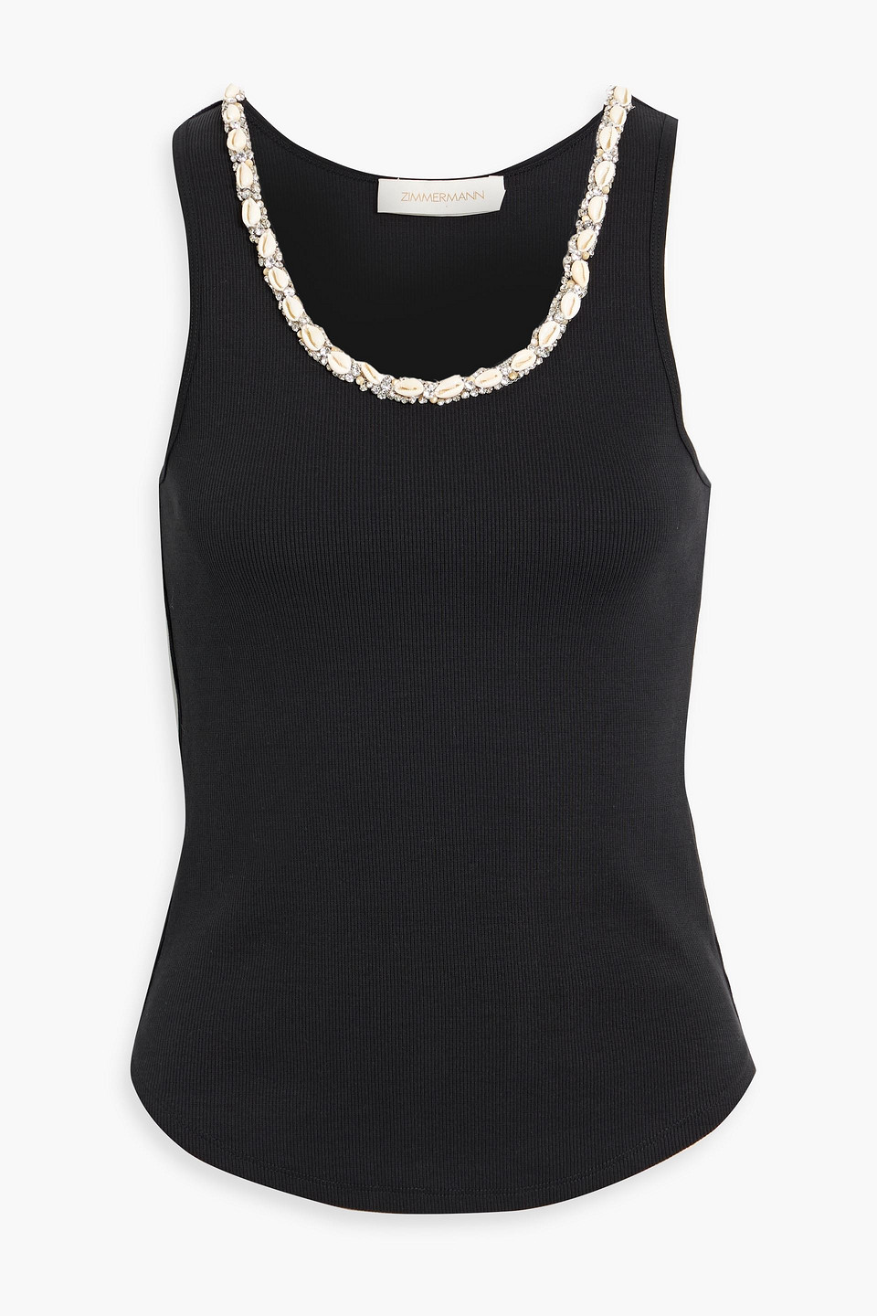 Zimmermann Embellished Ribbed Stretch-cotton Jersey Tank In Black