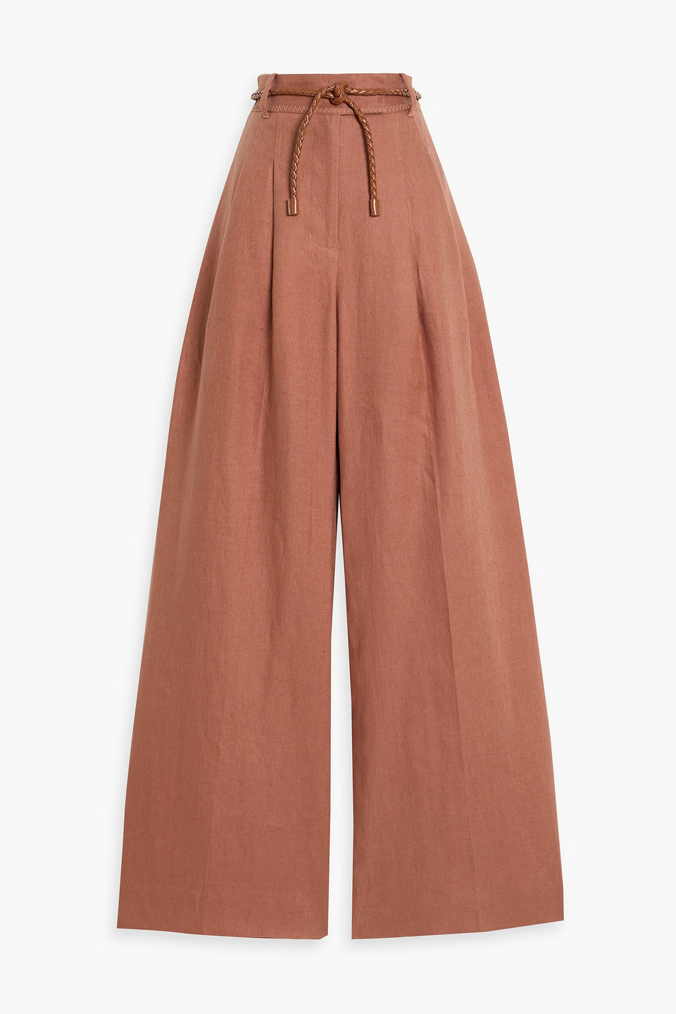 Zimmermann Belted Linen Wide-leg Pants In Brown