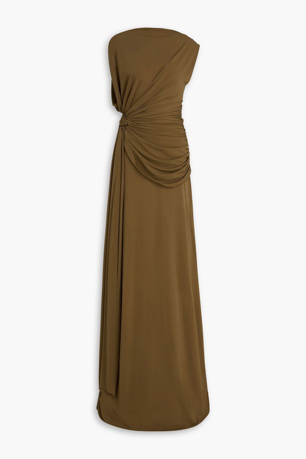 Knotted draped stretch-jersey maxi dress - army green - UK 16