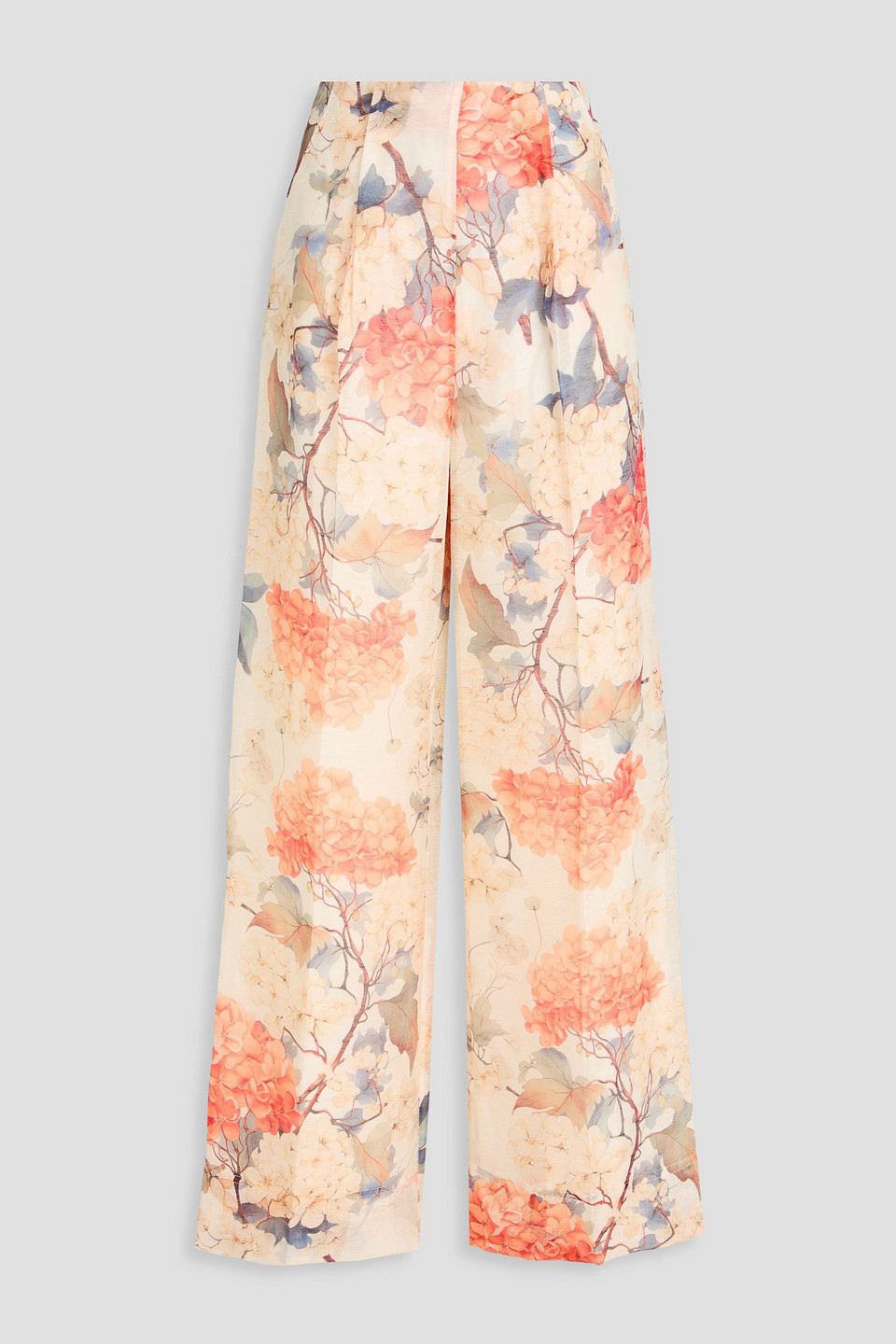 leo lin - luisa floral-print linen-blend wide-leg pants - white - uk 6